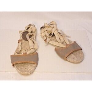 NEW J.Crew Flat Espadrille Sandals Ankle Lace Up Brown Taupe Leather Size 9